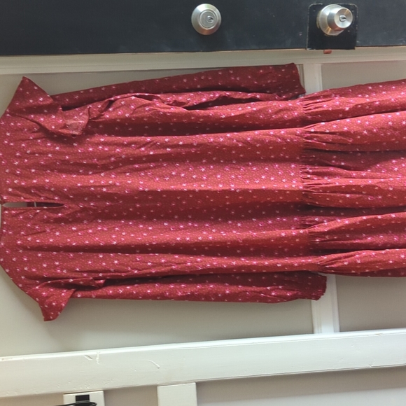 Ann Taylor Floral Ruffle Trim Shift Dress In RED Wild Hibiscus/ XLTALL Fall Mini - Picture 8 of 8